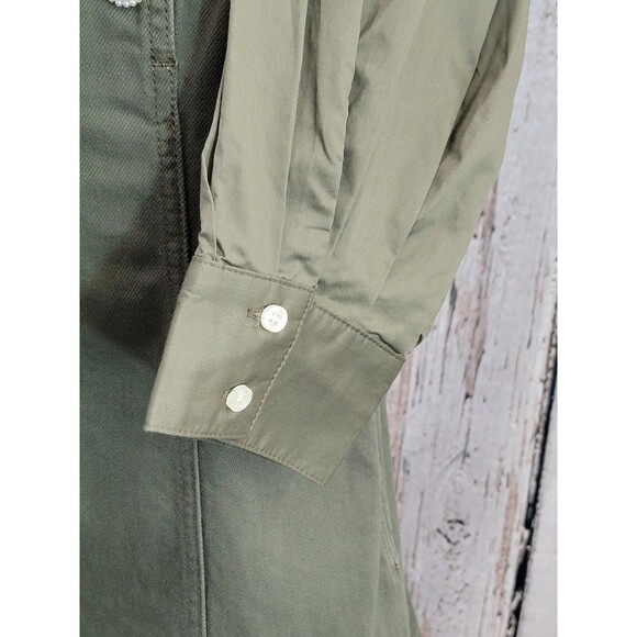 CLD Women's Size 10 Something Navy Army Green Arielle Pearl Button Dress Aline - Picture 5 of 15